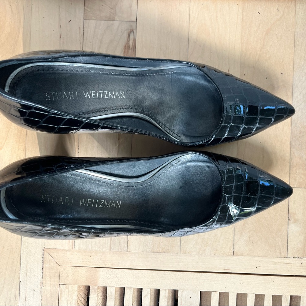 Stuart Weitzman Black Heels Sleek Patent Leather